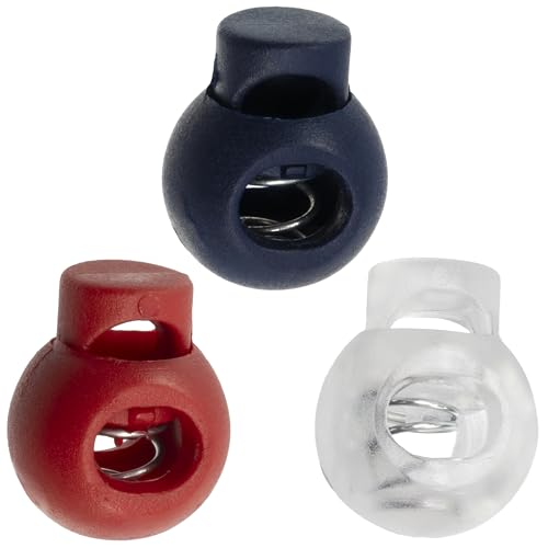 AERZETIX - Juego de 12 Bloqueo de cordón redondas 15mm - Cierre Cordón 1 Orificio con Resorte - Bloqueador Cuerda - Color transparente azul oscuro rojo - Tope Cordones para Abbigliamento - Plástico