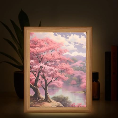 Light Up Painting, Colorful Forest Wall Art Picture Light Pink Forest Light Up Desktop Art Frame, 10 Brightness, USB Powered, 3 Lighting Modes, Anxiety Relief Decor Gift for Bedroom Home