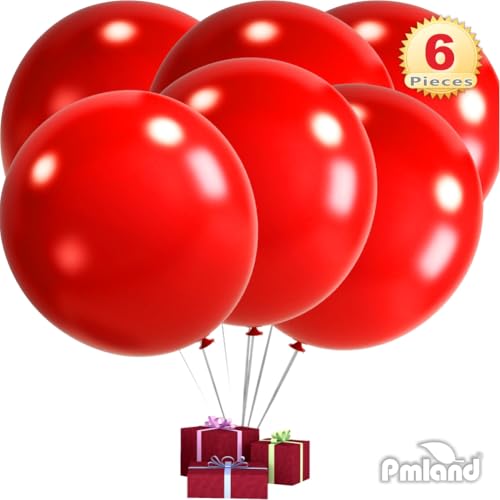 Image of PMLAND 6 Pcs Red 36 Inch Giant Latex Balloons for Party Decor Decorations | Red giant balloons for birthdays, weddings, graduations, photo backdrops, balloon arches, helium displays and party decor.
