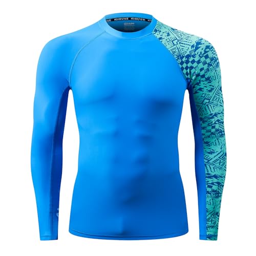 HUGE SPORTS Men's Rash Guard Long Sleeves UPF 50+ UV Sun Protection Quick Drying Splice Compression Swim Shirts2