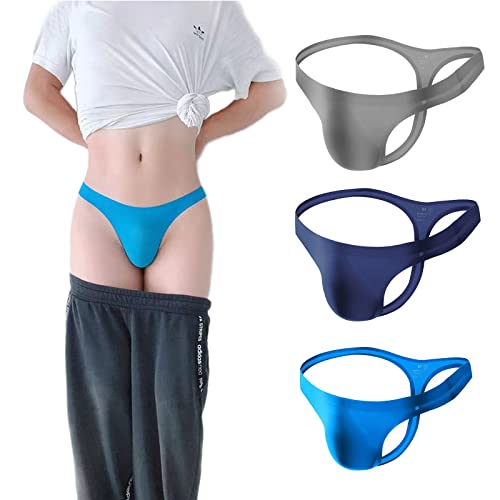 Men's Ice Silk Thong Seamless Underwear U Bulge Pouch Breathable 3 Pack