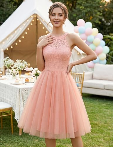 Image of Dressystar Women's Sequin Short Prom Dress Sparkly Halter Tulle Cocktail Party Homecoming Dresses