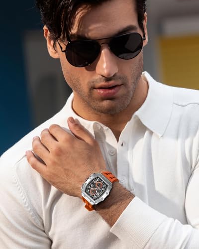 Image of TSAR BOMBA Men's Luxury Quartz Watch, Luminous Dial 5ATM Water Resistance Silicone Strap Men's Wristwatch Ideal Gift for Men