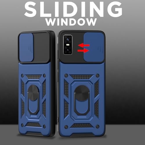 Image of Pikkme Back Cover for Infinix GT 30 Pro 5G | 360 Protection Case | Sliding Camera Shield Cover & Ring Holder Stand D10 Tough Armor Bumper Case (Blue)