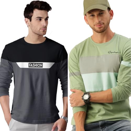 Image of Noble Monk Men Full Sleeve Round Neck T-Shirt | Printed Sleeves |Regular fit Tshirt for Men