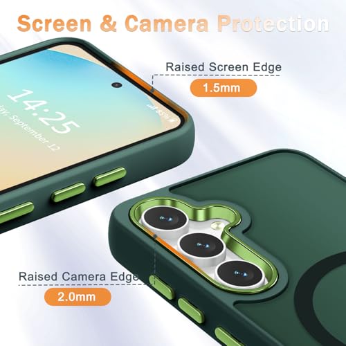 Image of for Samsung Galaxy S24 FE Case, Matte Magnetic Phone Case with 1 Screen Protector, Support for Magsafe, Translucent Frosted Slim Shockproof Protective Cover for Samsung Galaxy S24 FE, Dark Green