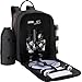 ALLCAMP OUTDOOR GEAR Picnic Backpack for 2 Person Set W/Detachable Bottle/Wine Holder, Fleece Blanket, Plates and Cutlery Set (Black)
