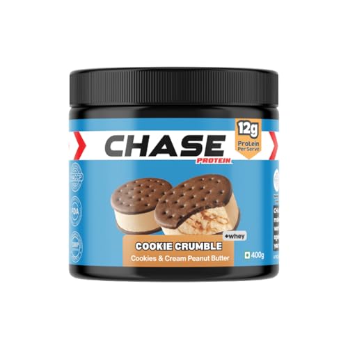 Image of Chase High Protein Peanut Butter Creamy 400g | With Isolate Whey & 120g Protein in Jar | 12g Per Serve | Cookie Crumbs Flavour with Chunks | Healthy Nut Butter Spread for Breakfast, Fitness, Gym