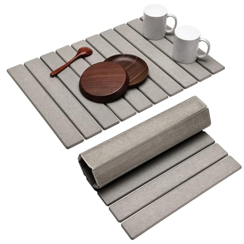 Stone Drying Mat for Dish Drying Rack, Drying Stone for Kitchen Counter Quick Dry for Dishes Cups Bottles, Large Foldable Absorbent Diatomaceous Earth Mat Bathroom Any Countertop, 24