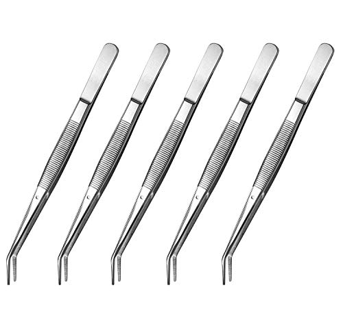 Stainless Steel Tweezers, with Curved Serrated Tip Multipurpose Tweezers Sewing Machine Tweezers Forceps for Craft Repairing (5PCS)