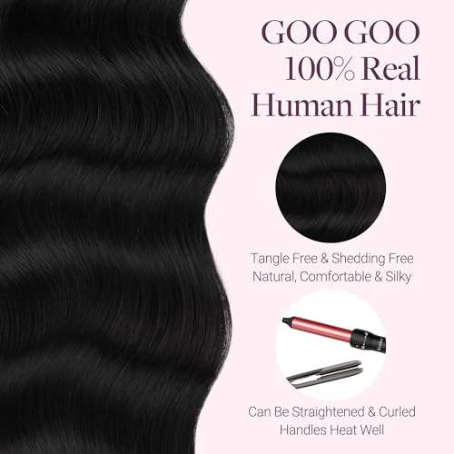Image of GOO GOO Sew in Hair Extensions Real Human Hair, Micro Beaded Weft Hair Extensions Human Hair, 1 Jet black 18 Inch 100g, Installation Customizable with Pre-attached Beads, Natural Volume