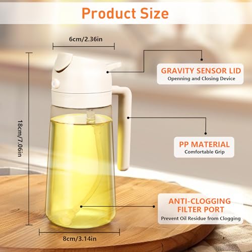Oil Dispenser Bottle 470ml/16oz, 2 In 1 Oil Dispenser and Oil Sprayer, Food Grade Spray Bottle for Kitchen Cooking, Oil Dispenser for BBQ, Salad, Baking Steak, Air Fryer, Beige - Image 3