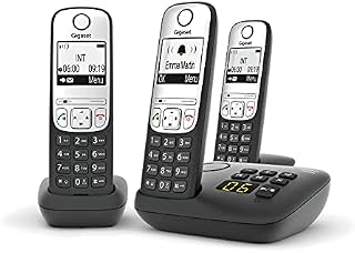 Gigaset A690A Easy to use Cordless DECT Home Telephone with Answering Machine, Speakerphone,Nuisance call block, home office. Single Handset, Silver/Black (Trio)