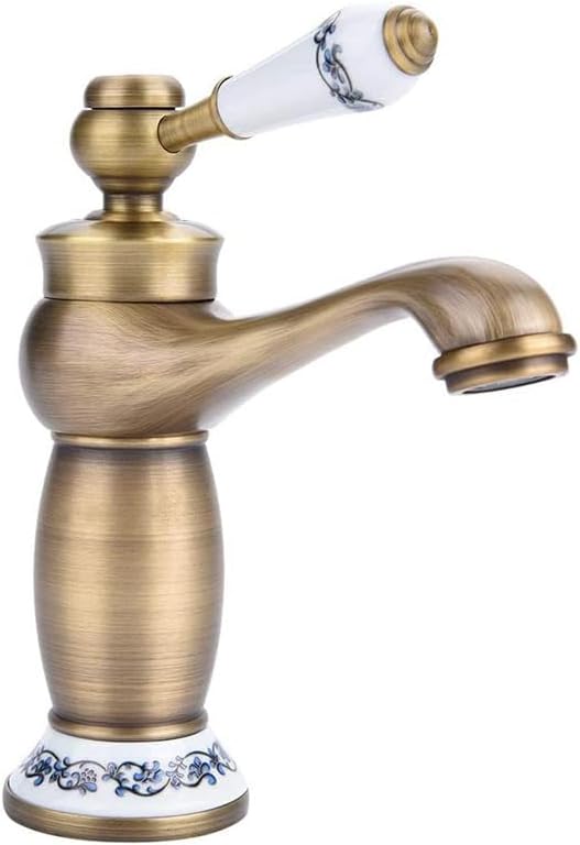 European Retro Antique Bronze Matte Black Single-Handle Bathroom Mixer Vintage Decorative Hot Cold Water Fixture(A)