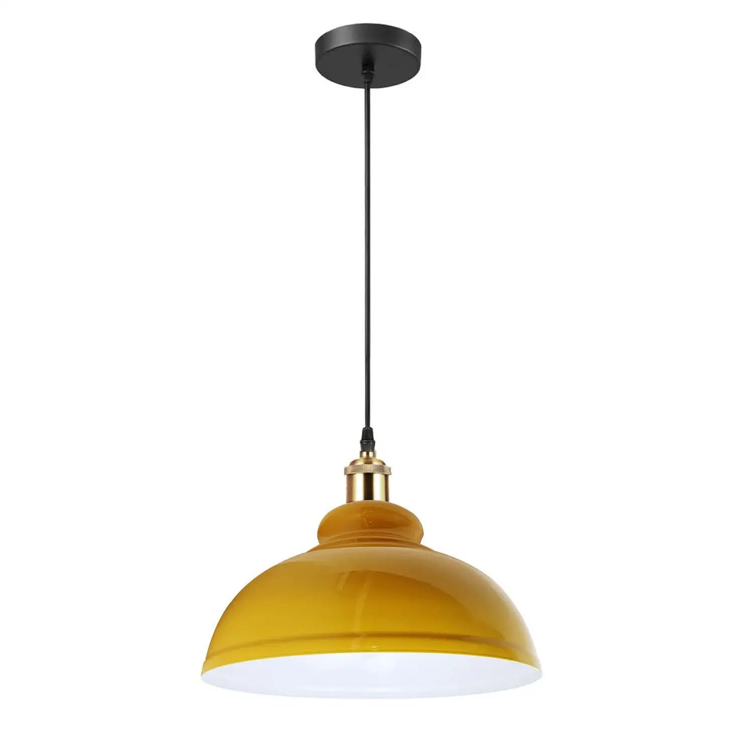 LEDSone Industrial Yellow Pendant Ceiling Light, 29cm Retro Vintage Style Curvy Dome Shaped Pendant Lamp Shade for Home Décor & Improvement Essential
