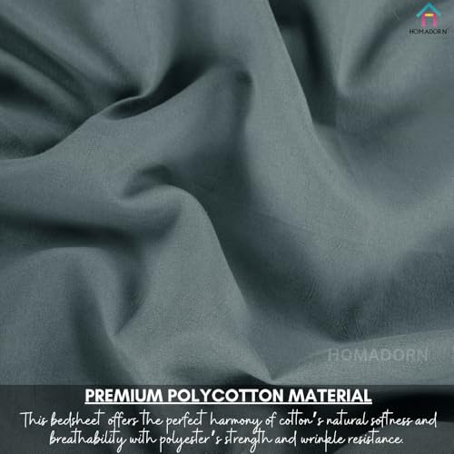 Image of HOMADORN Premium Polycotton Flat Bedsheet for Double Bed with 2 Pillow Covers - Soft, Durable & Wrinkle-Resistant (Smoky Grey)