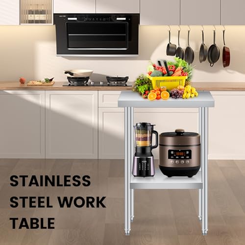 Stainless Steel Table, 30" x 24" Prep Workstation, 1000 LBS, NSF Commercial Work Table with Adjustable Undershelf and Galvanized Legs, for Restaurant, Home, Kitchen, Hotel, Outdoor