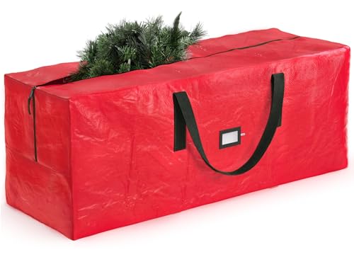 Zober Large Christmas Tree Storage Bag - Fits 9 Ft Artificial Trees - Plastic, Waterproof Christmas Tree Bag For Storage Box For Xmas - Strong, Durable Handles - Label Card Slot - Red