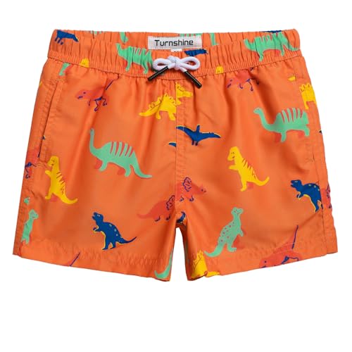 Turnshine Boys Swim Trunks Toddler Swim Shorts with Mesh Lining Quick Dry Board Shorts Kids Bathing Suits Swimwear for 2-16T Dinosaur Orange 8 Years