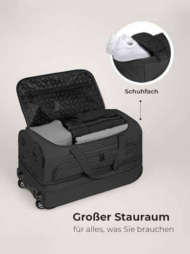 REDOLZ 2-Rollen MEDIUM Trolley-Reisetasche | Volumen mit Dehnfalte erweiterbar von 51 auf 64 Liter | für Männer & Frauen (55 cm, extra Bodenfach)