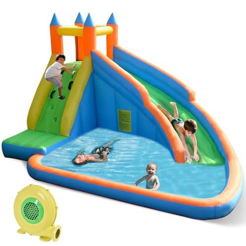 Costzon Inflatable Water Slide with Splash Pool and Blower