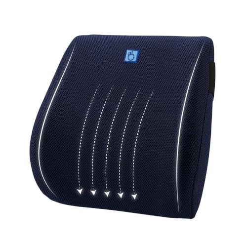 Image of Travel Plus Cushion for Lowerback Support | 5-Year Warranty | High Resilience (HR) Foam | for Lower Back Pain Relief and Spinal Alignment | for Flights, Car Seats, and Office Chair(Blue)