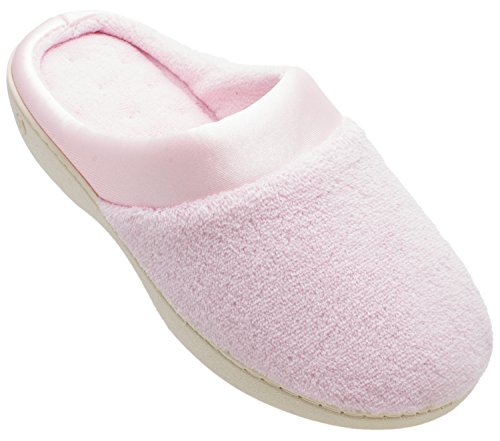 ISOTONER Women's Micro Terry Pillowstep Satin Cuff Clog (7.5-8 M US, Peony)