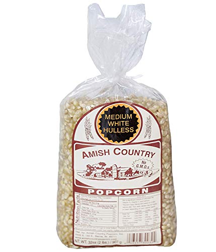 Amish Country Popcorn | 2 Lb Medium White Popcorn | Old Fashioned with Recipe Guide (2lb Bags)