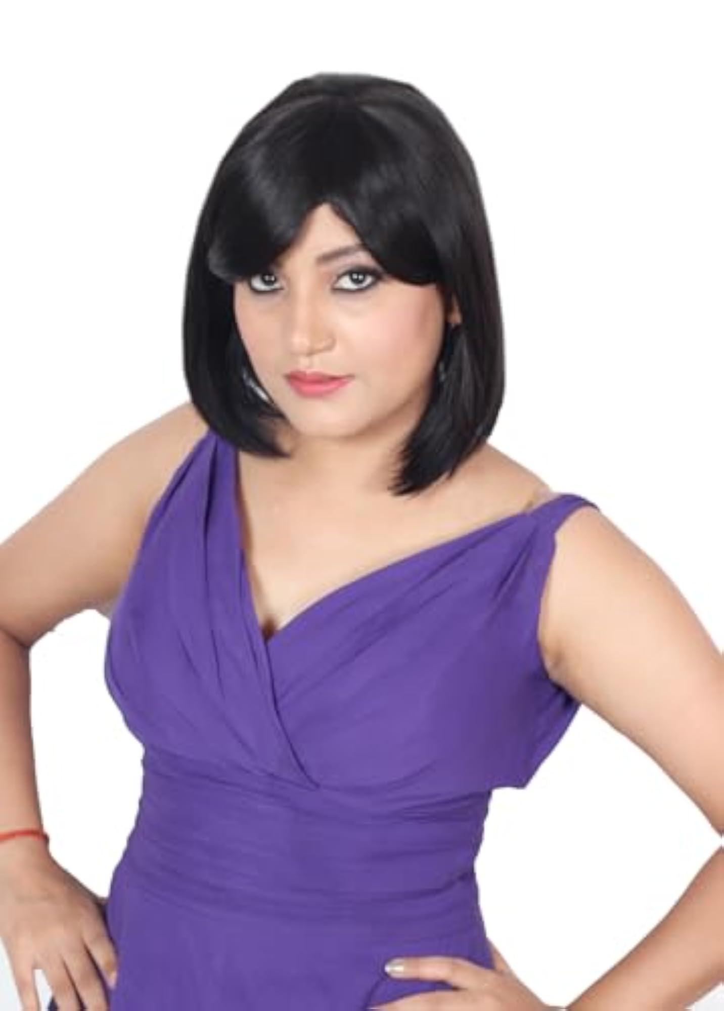 Women's Short Black Bob Cut Wig with Bangs