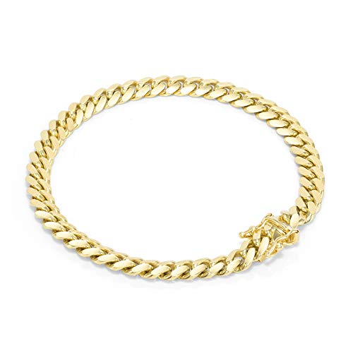 Nuragold 14k Real Yellow Gold Solid Miami Cuban Link 6mm Chain Bracelet (7