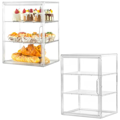Image of Pastry Display Case, 2 Pack 3 Layers Clear Bread Box for Kitchen Countertop
