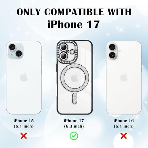 Image of DIZORO Compatible with (iPhone 17 Case) Clear Luxury Diamond Glitter Case |Camera Lens Protector with Glitter Ring | Premium Shockproof Glossy Shiny Back Cover Case for Girls Women -Black