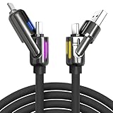 240w 4-in-1 USb-C Cable, PD 5A Fast Charging Cable & Data Sync with USB A,Type C & L,Multi Charger Cable with Breathing Light,5FT Fast Charging Cord for iPhone,Laptop Multi Device Charging 5FT-Balck