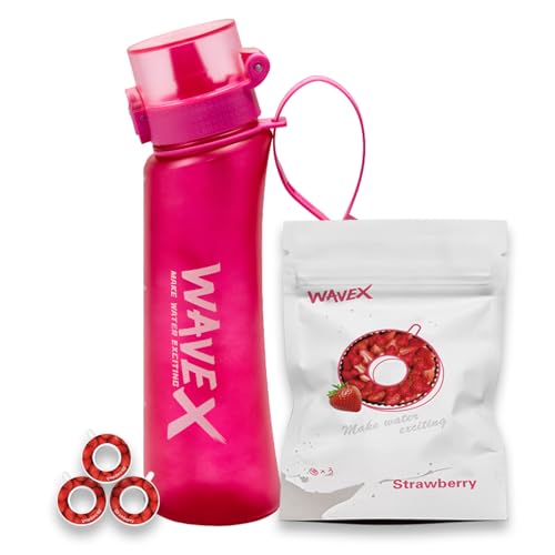 Image of WaveX Scented Water Bottle with 3 Strawberry Scent Pods, BPA Free, Flip Top Lid, Straw & Carry Strap Included, Enhance Hydration with Subtle Aroma Experience, No Sugar or Calories (Wild Berry Pink)