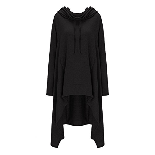 Xuan2Xuan3 Womens Kangaroo Pockets Loose Hoodies Sweatshirts Outerwear Coat Dress, Black, Medium
