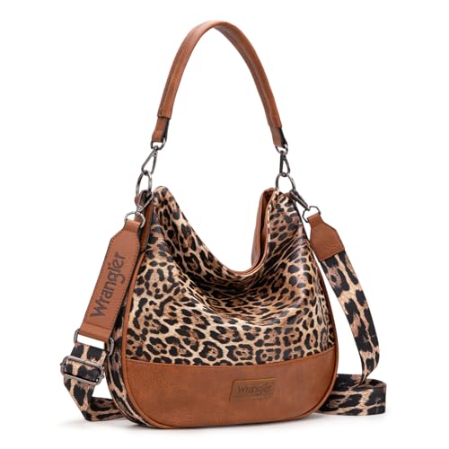 Wrangler Large Hobo Crossbody Bag Purses for Women Shoulder and Handbags Ladies Handbags Cross Body Leopard Print Cheetah WG129-1022LP-BR