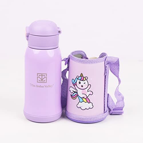 Image of The Indus Valley Pro-Hydro Vacuum Insulated Kids Sippy with 2 Lids | Food Grade Stainless Steel | Leak Proof | BPA Free (450 ml, Purple)
