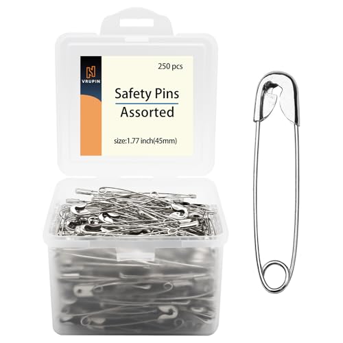 Vrupin 250 pines de seguridad, pasadores de seguridad de 45 mm a granel, resistentes al óxido, paquete variado resistente, perfecto para ropa, manualidades, costura, pinzamiento y más