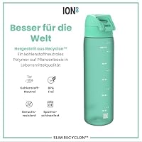 ion8 Trinkflasche, 500 ml, Auslaufsicher, Einhandöffnung, Sichere Verriegelung, Spülmaschinenfest, BPA-frei, Tragegriff, Klappdeckel, Leicht zu Reinigen, Klimaneutral, Petrol – Ansicht 5