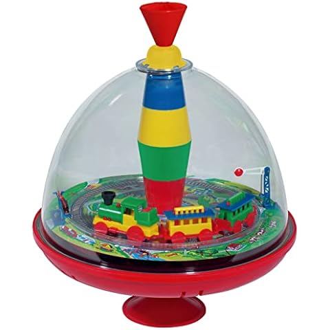 Lena 52120 - Panoramakreisel Eisenbahn Ø 19 cm, Kunststoff Schwungkreisel, klassischer Pumpkreisel, Musikkreisel mit Lokomotive, Kreisel mit Standfuss, Spielzeugkreisel für Kinder ab 18 Monate Cover