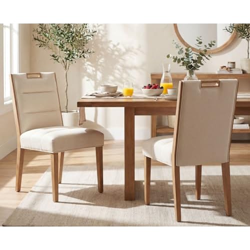 HNY Upholstered Modern Dining Chairs Set of 2, Wooden Kitchen Chairs with 5" Thick Padded Seat & 18" High Back, Armless Chenille Fabric Kitchen & Dining Room Chairs for Dining Living Room, B