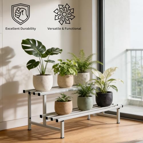 Image of Mighty Home 2-Tier Metal Plant Stand, Stylish & Sturdy Iron Rack for Home, Balcony & Garden, Space-Saving, Durable, Ideal for Indoor & Outdoor Decor, White, Single Pack