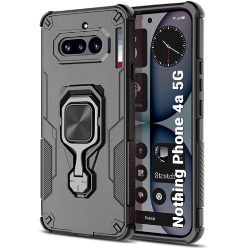 Image of TheGiftKart Tough Armor Bumper Back Case Cover for Nothing Phone 4a 5G | Ring Holder & Kickstand in-Built | 360 Degree Protection Back Case Cover for Nothing Phone 4a 5G (PC & TPU, Black)