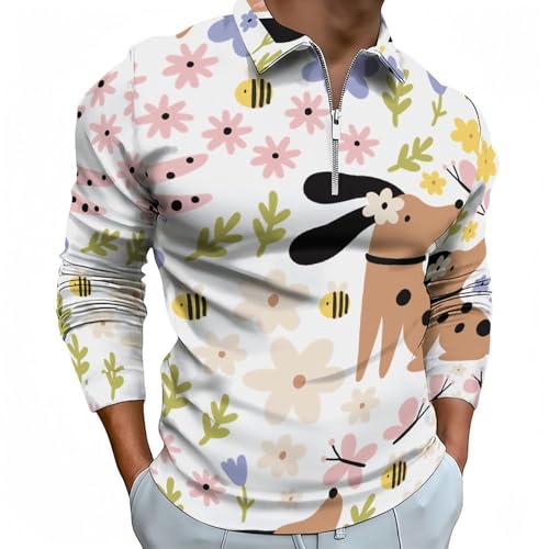 Polo à manches longues pour homme Novastar avec fermeture éclair et motif chiens
