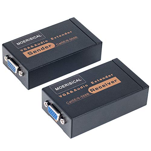MOERISICAL VGA Cat5e Cat6 Extender 300ft Video Repeater Over Ethernet Cable, up to 100m, Sender+Receiver