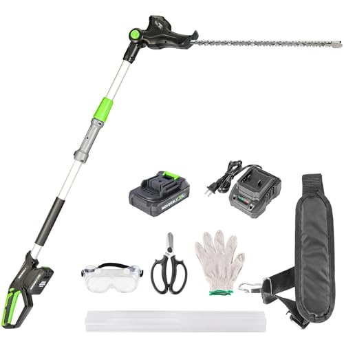 NovorikX Pole Hedge Trimmer Cordless 20V with Battery Powered 20-Inch Electric Hedge Trimmers 10-FT Reach with Extension Pole Multiple Angles for Shrubs Pruning Bush Trimmer