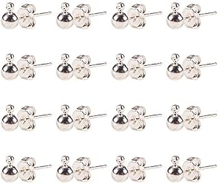 PandaHall 20 Sets Platinum Color Brass Post Earring Findings, 15x6mm, Hole: 1mm Ball: 4mm Pin: 0.8mm