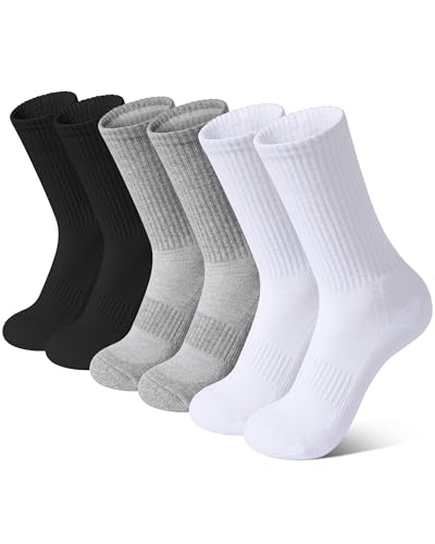 Image of BOOPH 6 Pairs Kids Crew Socks Boys Girls Athletic Cushioned Running Socks | Hiking Socks for 4-14Y