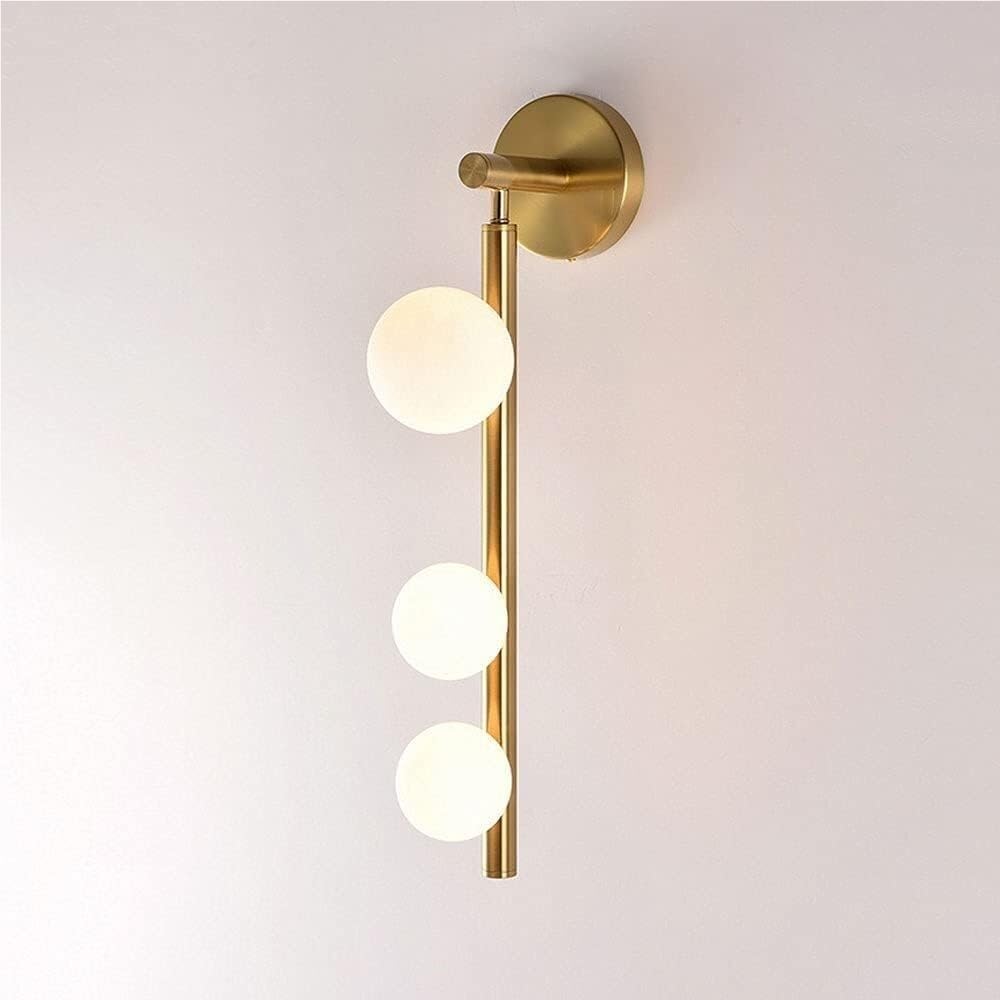 LYOUAE Modern Gold Metal Wall Lamp Mid-Century 3-Light Indoor Wall Light with Globe White Glass Shade G9 Decorative Wall Sconce for Bedroom Living Room Hallway(Gold)