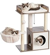 Heybly kratzbaum, Kratzsäule Holz Mit 30 x 50 cm Plattform, Kratzstamm Mit Katzenkorb Und 2 Sisal...